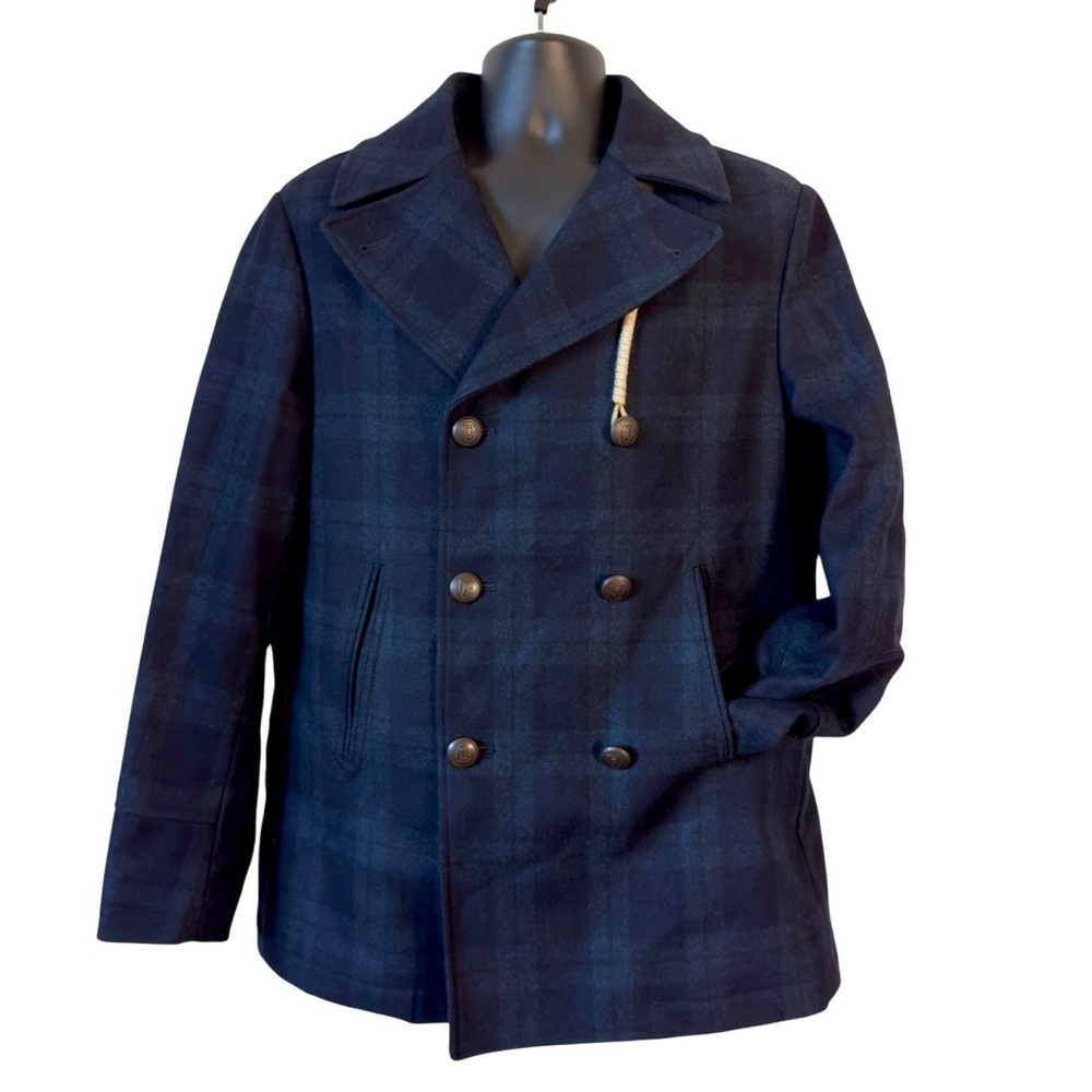 EUC Camplin Peacoat Island Q, tartan wool, navy, size 52